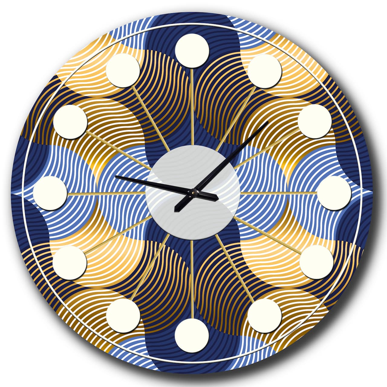 Designart 'Retro Luxury Waves In Gold And Blue Ii Mid-Century Modern Wall Clock